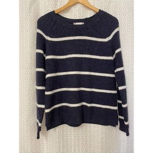Pink Rose - Women's Navy Blue / White Stripped Knit Sweater - M